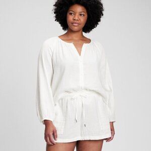 Gap Crinkle Gauze Boatneck Button-Front Top White Size Small